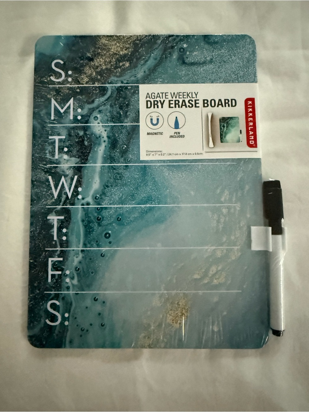 Kikkerland Teal Marble Agate Weekly Dry Erase Board